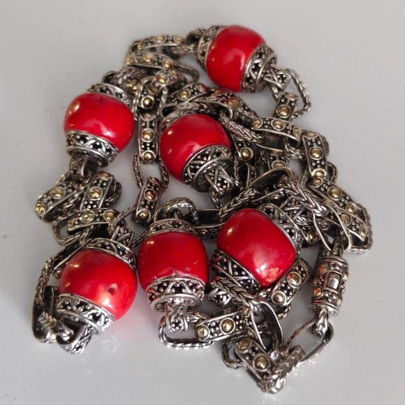 Vintage $2700 John Hardy RARE SS 18K Gold red natural corals necklace. - Picture 9 of 10
